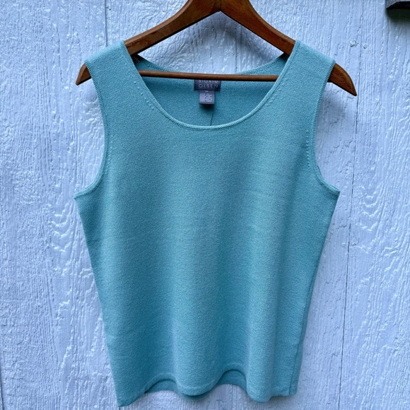 NWT Sigrid Olsen Womens Blue Green Knitted Knit Sweater Pullover Vest Tank Top M - Picture 1 of 4